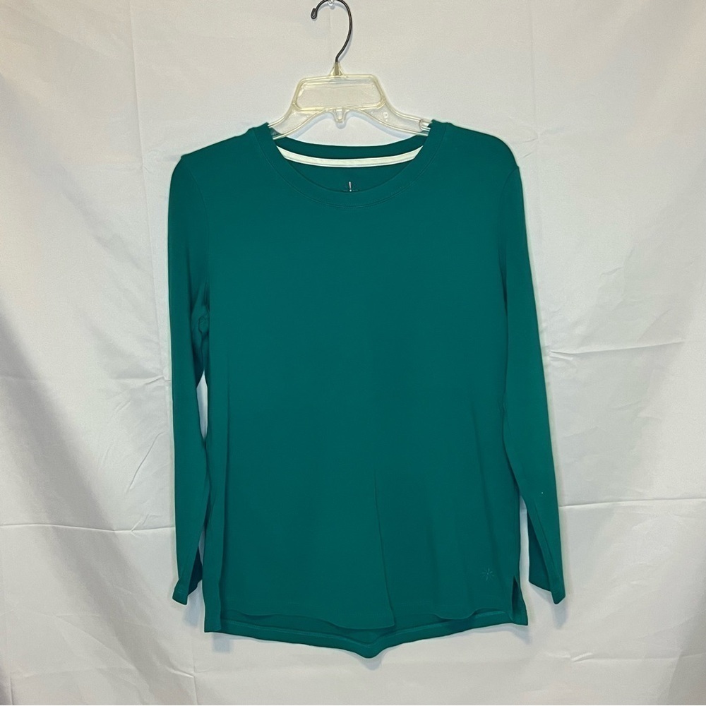 Isaac Mizrahi Essentials Crew Neck Blouse, Long Sleeve, Green Sweatshirt, Medium